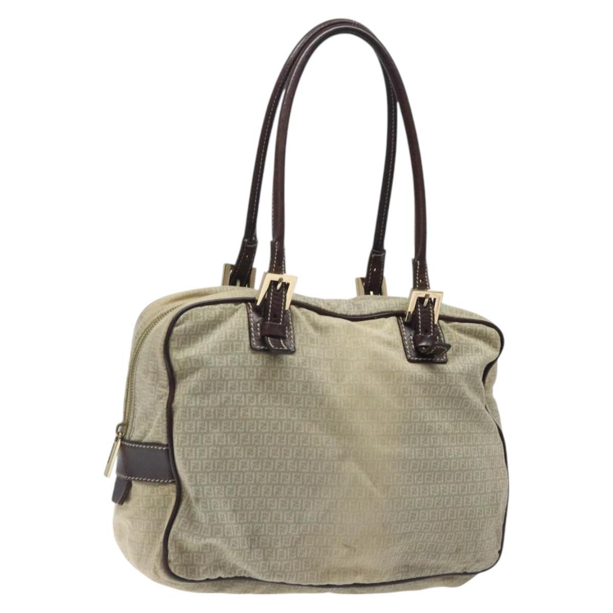 Fendi Zucchino Canvas Shoulder Bag Blue Gold Auth 124324